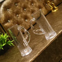 1st Time Combo Of 2 Beer Glass And 1 Snack Plate, Transparent, Glass, Pack Of 3 -A48 Glass Tray Set image 3