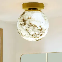 homesake Mid Century Modern Bubble Flush Mount Ceiling Lighting Fixture, Gold Flush Mount Lamp, Saturn 6" Glass Globe Shade image 1