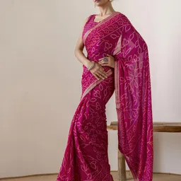 anmi Printed, Embellished Bandhani Chiffon, Georgette Saree image 3