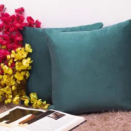 cazimo Teal Green Holland Velvet Solid 16X16 Inches Cushion Cover image 2