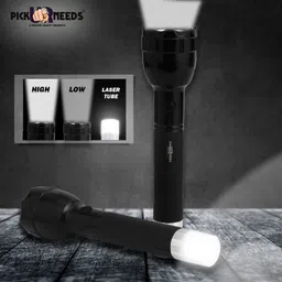 daily needs shop Flashlight LED 2 In 1 Long Range With Rechargeable battery 5 hrs Torch Emergency Light image 2