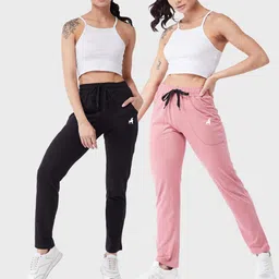 modeve Pack of 2 Women Solid Black, Pink Track Pants image 2