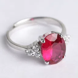 belwick Silver Plated Red Diamond Ring For Woman Brass Diamond Silver Plated Ring image 2