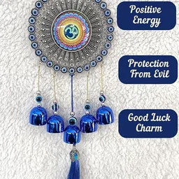 unibuyzone Decorative Om Evil Eye Wall Hanging with Bells & Tassel Aluminium Windchime image 4