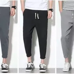 Pack of 3 Men Solid Black, Grey Track Pants-image-26