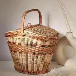 habereindia Picnic Basket | Wicker Basket for Lunch | Oval Wicker Picnic Basket With Top Handle | Wicker Modern Picnic Basket (Design 01)-picture-29