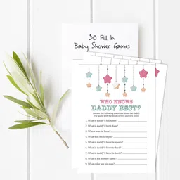 inkdotpot Gender Neutral Who Knows Daddy Best Baby Shower Game Cards Set of 50 Party Theme Invitation Card image 2