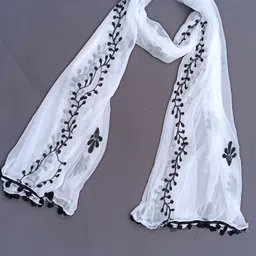 north fashion Chiffon Embroidered, Applique White, Black Women Dupatta-picture-19