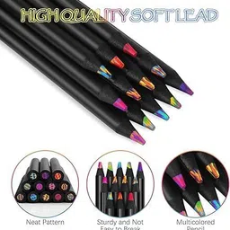 shyam dealshub 12 Pack Rainbow Pencils Art Supplies 7 in 1 Black Wooden Rainbow Colored Pencil image 2