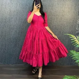 heer tex Solid Cotton Silk Stitched Anarkali Gown image 1