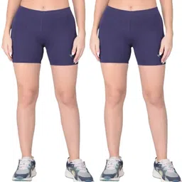Pack of 2 Solid Women Dark Blue Cycling Shorts-image-1