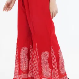 vahson Women Flared Red Georgette Trousers image 3