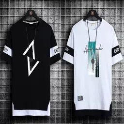 kaspy Pack of 2 Men Printed Round Neck Polyester Black, White T-Shirt-picture-27
