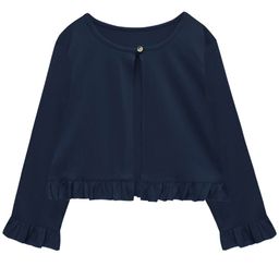 A.T.U.N. Girls Navy Blue Solid Pure Cotton Cardigan With Fringed Detailing-picture-33