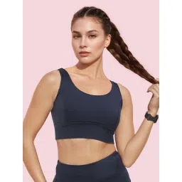 Enamor A206 Womens Criss Cross High Impact Long Line Sports Bra Navy Blue image 1