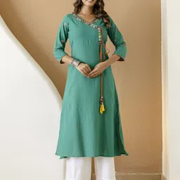 glam it up Women Embroidered Cotton Blend A-line Kurta-picture-29