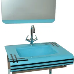 OV_029 (24"x21" Inch) Glass 4 Wash Basin With Mirror, Self & Steel Stand Wall Hung Basin-image-2
