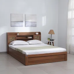 spacewood Kosmo Rayan King Size Bed in Natural Teak Finish with Hydraulic Storage image 1