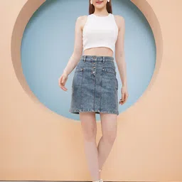 puella Women Solid Straight Blue Skirt image 5