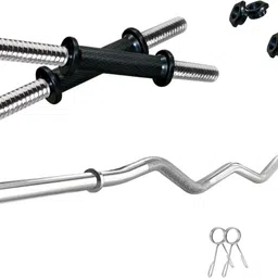 krx 16 kg PVC 16 KG COMBO 3 WB-WA with One 3 Ft Curl Rod and One Pair Dumbbell Rods Home Gym Combo image 2