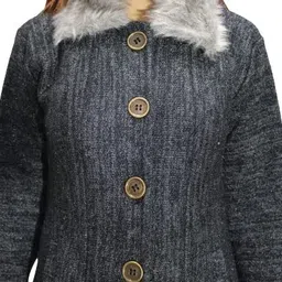 hautemoda Wool Self Design, Solid Coat For Women image 5