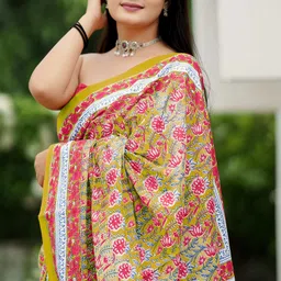 here&now Floral Print, Printed, Embellished Bollywood Pure Cotton Saree image 3