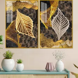 vibecrafts Detailed Leaves Acrylic Framed Art Panel (Set Of 2) image 1