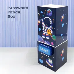 johnnie boy Space Theme Password Lock Pencil Box with Mirror & 3 Storage Sections | Converti ble Pen Stand for Kids Art Plastic Pencil Box image 1