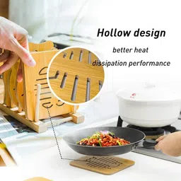 dhruv mart 6 Pcs Wood Coasters or Heat Insulation Pad / Table Mats Placemats for Big Pans Pots Non Slip Coasters Kitchen Table Protector Mat Heat Trivet Mat for Bowl Dishes Wood Coaster Trivet image 3