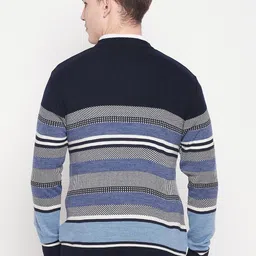 duke Men Striped V Neck Blue Sweater image 2