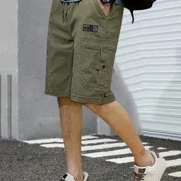 pitzz Solid Men Green Cargo Shorts image 2