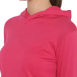 ap'pulse Women Solid Hooded Neck Pure Cotton Pink T-Shirt image 5