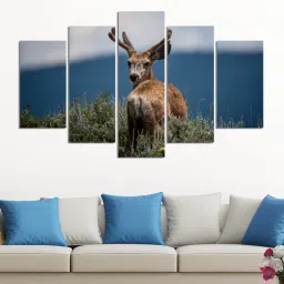 inephos Blue Wood Multiple Frames Beautiful Swamp Deer Nature Art Panels - Set Of 5 image 1
