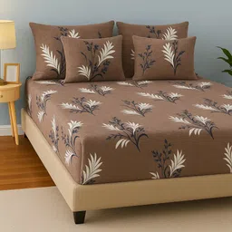 shruvis ekart Woolen King Fitted (Elastic) 400 TC Printed Bedsheet image 3