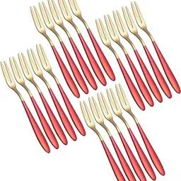 pepplo Stainless Steel Fruit Forks Cocktail Forks,Appetizer Forks(Red,Set of 20) Stainless Steel Dessert Fork Set-picture-30