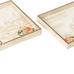 duli Set of 2 Square Red Elephant Design Serving Tray for Festive-Gifts 9x9 & 8x8Inch Tray image 4