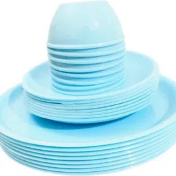 everbuy Pack of 12 Plastic Round Dinner Set, Big Plates Set of 3, Small Plates Set of 3 & 6 Pcs Katori Dinner Set-picture-25