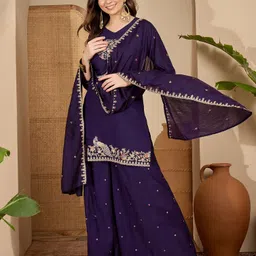 skylee Women Silk Blend Kurta Sharara Dupatta Set image 3