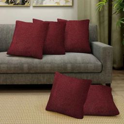 hosta homes Maroon Plain Solid Jute 16 x 16 Inches Cushion Covers (Set of 5)-picture-47