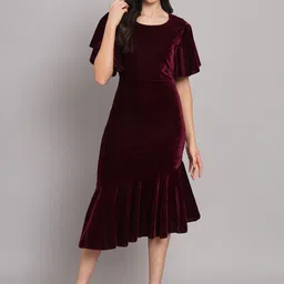 vaararo Women A-line Red Below Knee Dress-picture-26