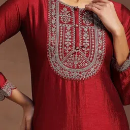 rare thread Women Embellished Silk Blend A-line Kurta image 5