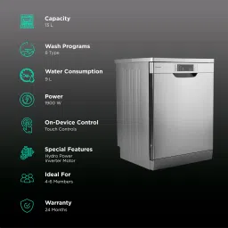 Crompton Voila 13 Place Settings Free Standing Dishwasher with Direct Triple Wash Technology (Silver Inox) image 3