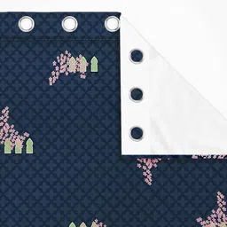 sej by nisha gupta Blue Floral Polyester 9 Ft Light Filtering Eyelet Door Curtains (Set of 2) image 4