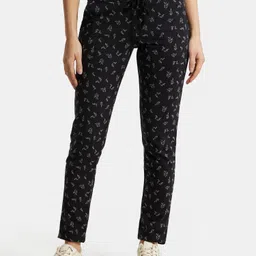 jockey 1301 Super Combed Cotton Elastane Stretch Women Printed Black Track Pants-picture-11