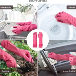 donizard Reusable Household Gloves, Kitchen Gloves, Long Sleeve Rubber Safety Gloves image 5