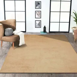 obsessions Beige Solid Polyester 5x8 Feet Machine Made Carpet image 1