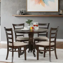 royaloak Penang 4 Seater Dining Set in Dark Brown & White Colour image 1
