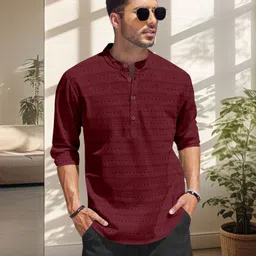 growwax Men Geometric Print, Self Design Jacquard Straight Kurta-picture-12