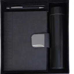 scribelle A5 Notebook Premium PU With Loop Combo Set with Pen & Reusable Bottle Regular Notebook 80 gsm Black,Box 208 Pages image 1