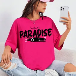 leotude Women Printed Round Neck Cotton Blend Pink T-Shirt-picture-21